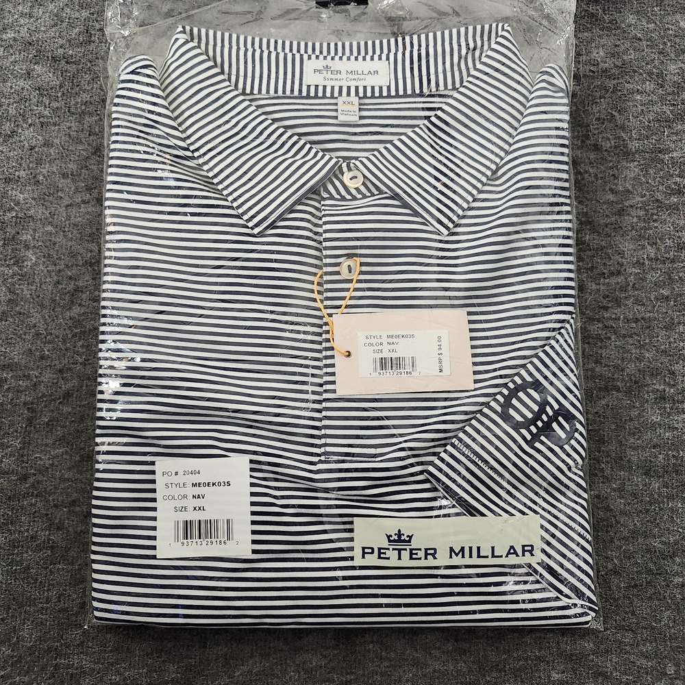 Peter Millar Summer Comfort Men's Navy Striped Performance Golf Tennis Polo XXL